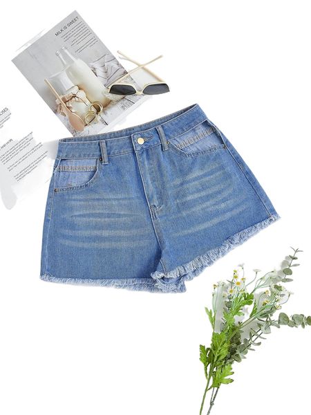 solid raw hem denim shorts w7og#, White;black