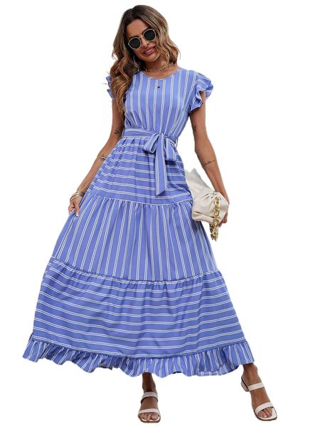 s.triped r.uffle trim b.elted d.ress q3ro#, Black;gray
s.triped r.uffle trim b.elted d.ress q3ro#, Black;gray