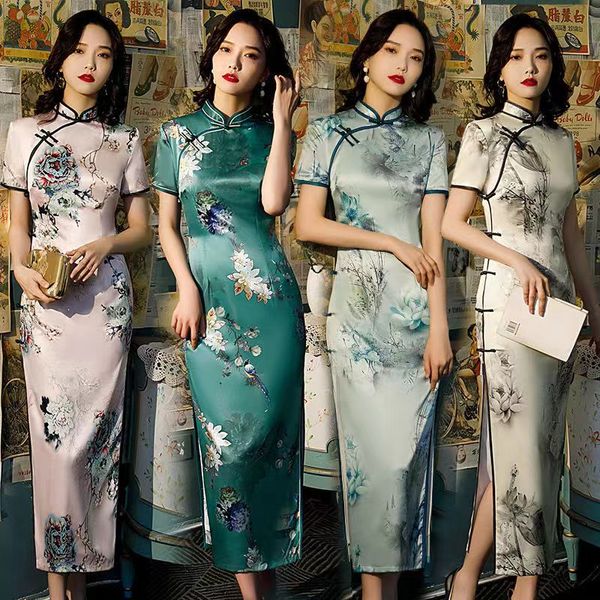 high fashion satin cheongsam vintage designer chinese ladies' qipao silm short sleeve novelty long dress dress s-xxxxl, Black;gray
high fashion satin cheongsam vintage designer chinese ladies' qipao silm short sleeve novelty long dress dress s-xxxxl, Black;gray