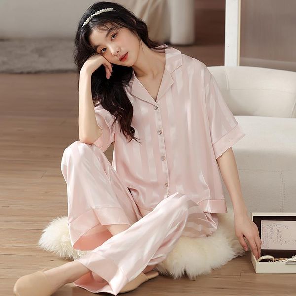 summer silk pajamas set womens sleepwear short sleeve turn-down collar elegant ladies leisure soft female homewear, Black;red
summer silk pajamas set womens sleepwear short sleeve turn-down collar elegant ladies leisure soft female homewear, Black;red