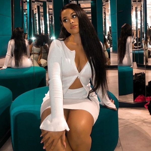 thereadict black 2 women suit zipper long sleeve two piece crop and skirt matching set female outfits y200824, Gray
thereadict black 2 women suit zipper long sleeve two piece crop and skirt matching set female outfits y200824, Gray