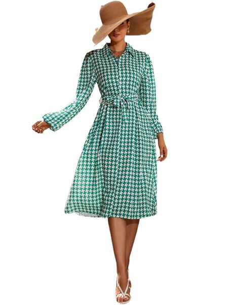 houndstooth print belted shirt dress x1ko#, Black;gray
houndstooth print belted shirt dress x1ko#, Black;gray