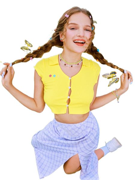 romwe y2k revival floral button front ribbed tee 20iu#, White
romwe y2k revival floral button front ribbed tee 20iu#, White