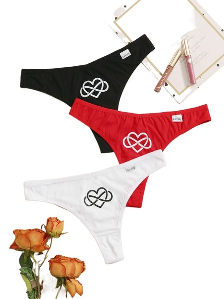 plus 3pack heart & letter graphic panty n6jg#, Black;white 
plus 3pack heart & letter graphic panty n6jg#, Black;white