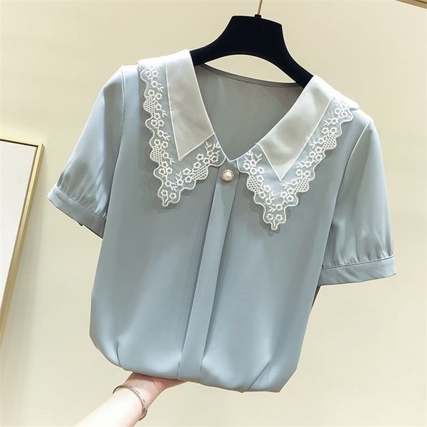 women spring summer style chiffon blouses shirts lady casual short sleeve peter pan collar chiffon blusas zz0792 210308, White
women spring summer style chiffon blouses shirts lady casual short sleeve peter pan collar chiffon blusas zz0792 210308, White