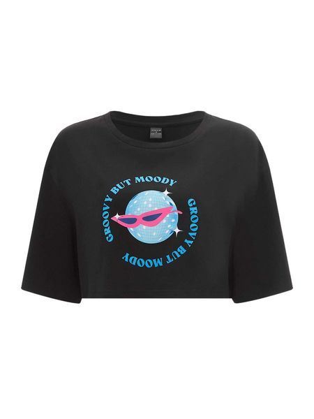 x carolina cervantes slogan & cartoon graphic crop tee j4po#, White