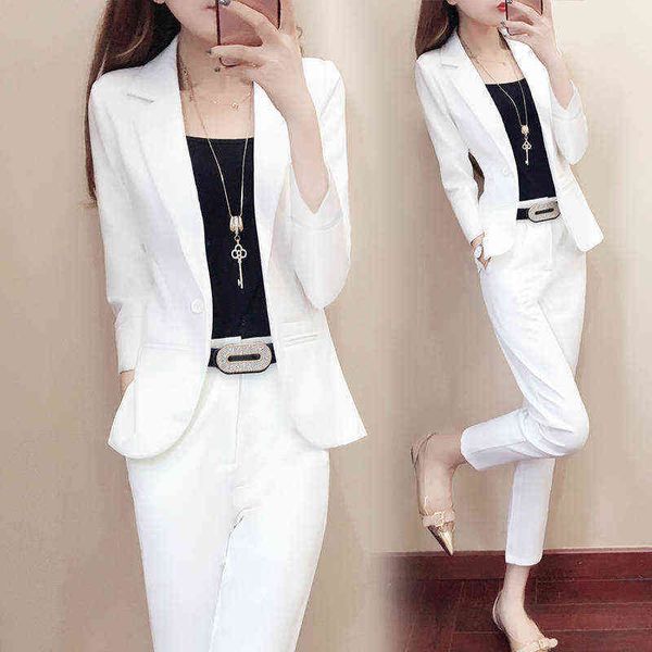 women blazer and pencil pants sets two pieces ol single breasted jacket solid color formal suit pants new 2021 spring autumn j220813, White;black
women blazer and pencil pants sets two pieces ol single breasted jacket solid color formal suit pants new 2021 spring autumn j220813, White;black