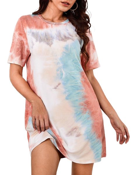 tie dye round neck tee dress l7zq#, Black;gray