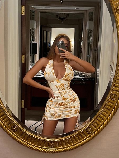 baroque & butterfly print drawstring side backless halter neck bodycon dress b9rd#, Black;gray
baroque & butterfly print drawstring side backless halter neck bodycon dress b9rd#, Black;gray
