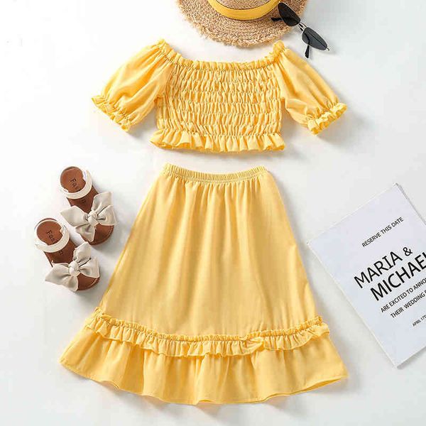 citgeett summer kids girls outfits solid color short sleeves off shoulder pleated crop ruffles skirt clothing set j220711, White
citgeett summer kids girls outfits solid color short sleeves off shoulder pleated crop ruffles skirt clothing set j220711, White