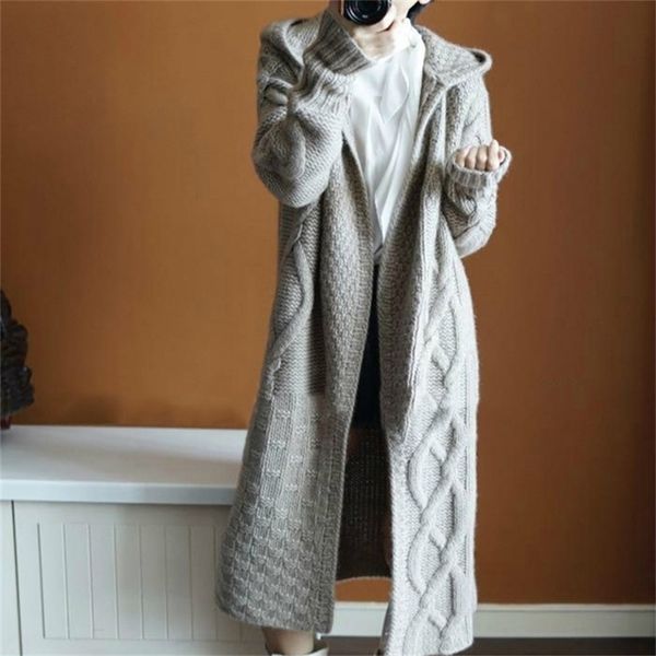 autumn winter hooded cashmere cardigan sweater women s solid color thick soft fashion long female long sleeve lj201114, White;black
autumn winter hooded cashmere cardigan sweater women s solid color thick soft fashion long female long sleeve lj201114, White;black