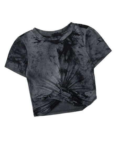 tie-dye wash twist-front tee j4pu#, White
