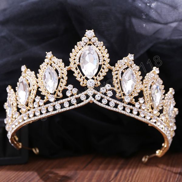 luxury big crystal crowns for women rhinestone wedding tiara party accessories for birthday pageant, White;golden