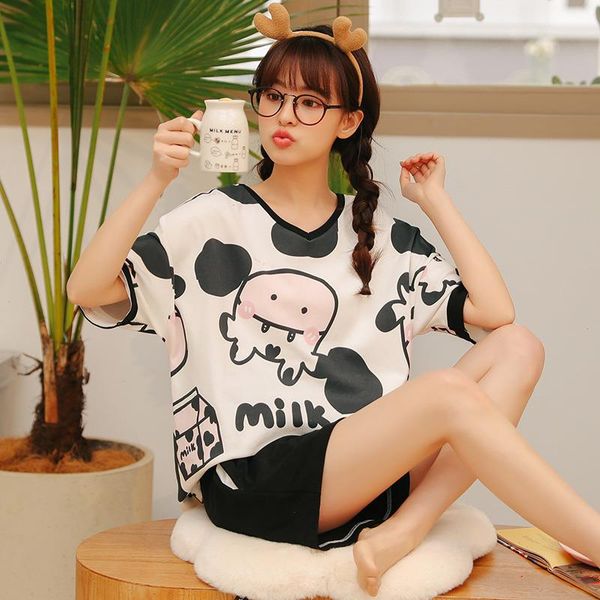 summer knitted cotton women pajamas set cartoon girls sleepwear short sleeve round neck female nightwear homewear, Black;red
summer knitted cotton women pajamas set cartoon girls sleepwear short sleeve round neck female nightwear homewear, Black;red