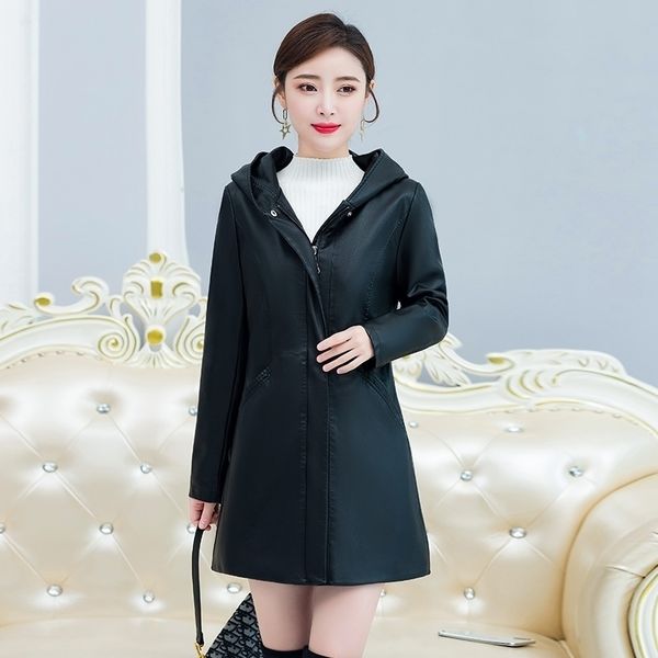 women hooded faux leather jacket ladies washed leather trench coats female long outerwear shearling thick jacket plus size 201030, Black
women hooded faux leather jacket ladies washed leather trench coats female long outerwear shearling thick jacket plus size 201030, Black