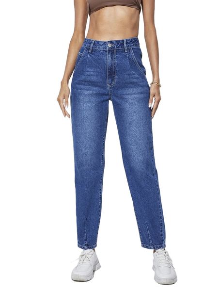 high waist solid jeans c6mo#, Blue 
high waist solid jeans c6mo#, Blue
