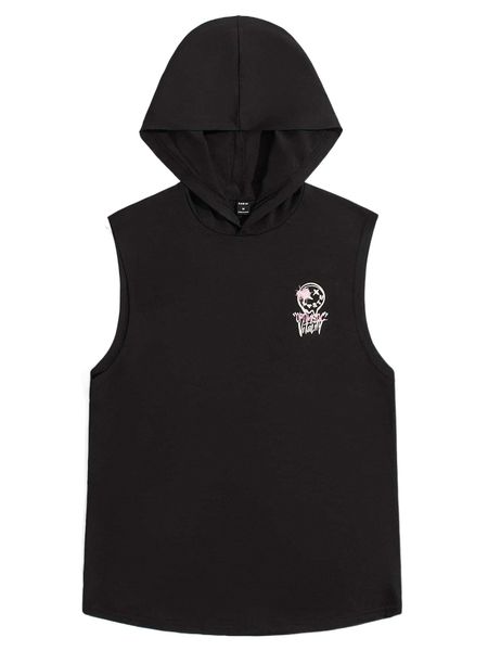 men cartoon & letter graphic hooded tank 74sp#, White;black 
men cartoon & letter graphic hooded tank 74sp#, White;black