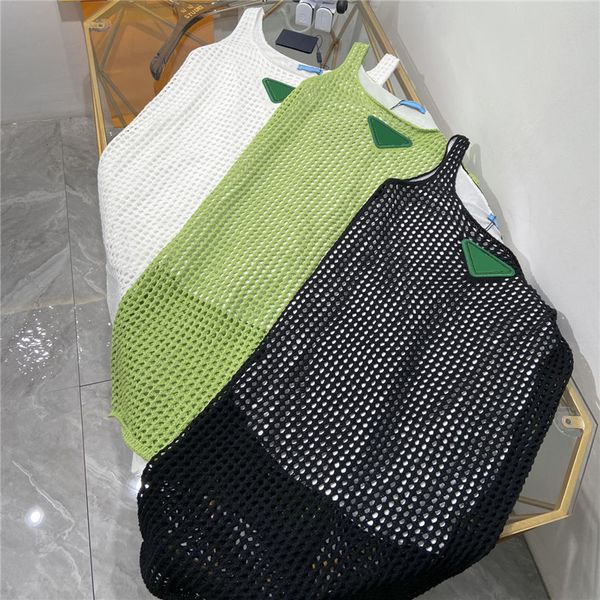 summer hollow out knit dresses triangle label decoration dress with lining women breathable designer sleeveless knitted dresses, Black;gray
summer hollow out knit dresses triangle label decoration dress with lining women breathable designer sleeveless knitted dresses, Black;gray