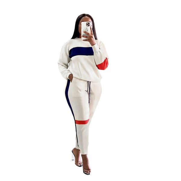 women's two piece pants casual hoodie patchwork striped suit sport long sleeve, White
women's two piece pants casual hoodie patchwork striped suit sport long sleeve, White