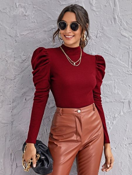 mock-neck gigot sleeve a0qb#, White 
mock-neck gigot sleeve a0qb#, White