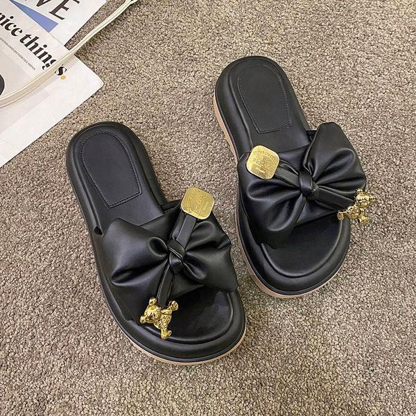 bow tie slippers women summer thick soles comfortable versatile fashion lovely leisure outdoor beach sandals., Black
bow tie slippers women summer thick soles comfortable versatile fashion lovely leisure outdoor beach sandals., Black