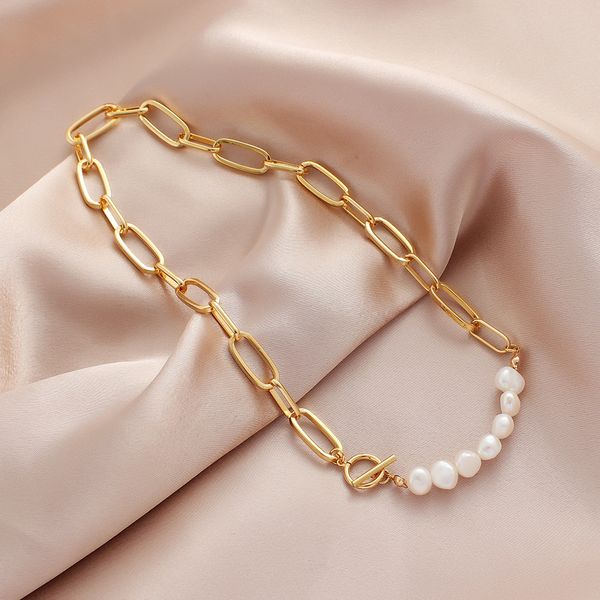 necklace personality style thick metal chain plated with 18k gold pearl women's neck, Silver
necklace personality style thick metal chain plated with 18k gold pearl women's neck, Silver
