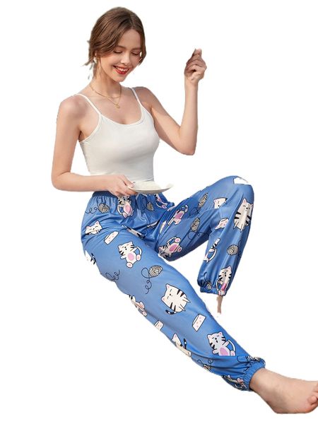 solid cami & cartoon print pants pajama set g08y#, Black;red
solid cami & cartoon print pants pajama set g08y#, Black;red