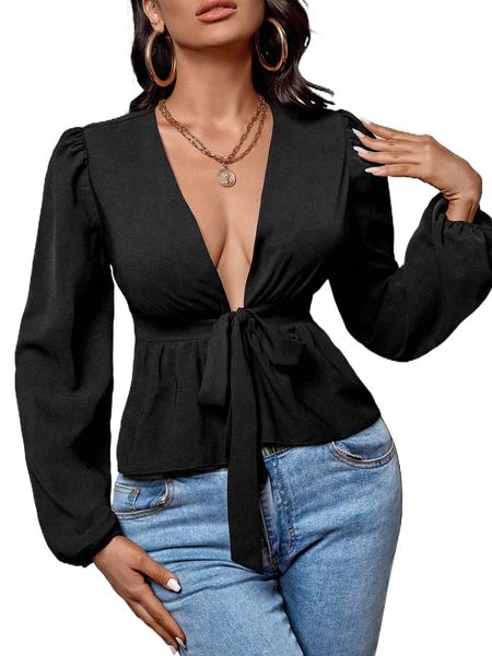 sxy puff sleeve tie front peplum 78wg#, White
sxy puff sleeve tie front peplum 78wg#, White