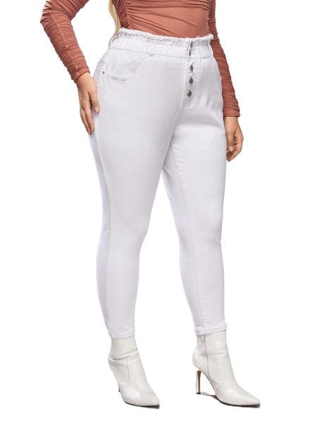 plus high waist raw trim skinny jeans e5fe#, Blue