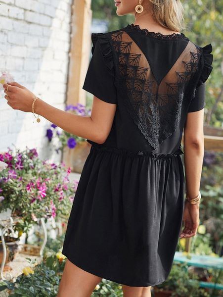 lace detail smock dress o6ve#, Black;gray