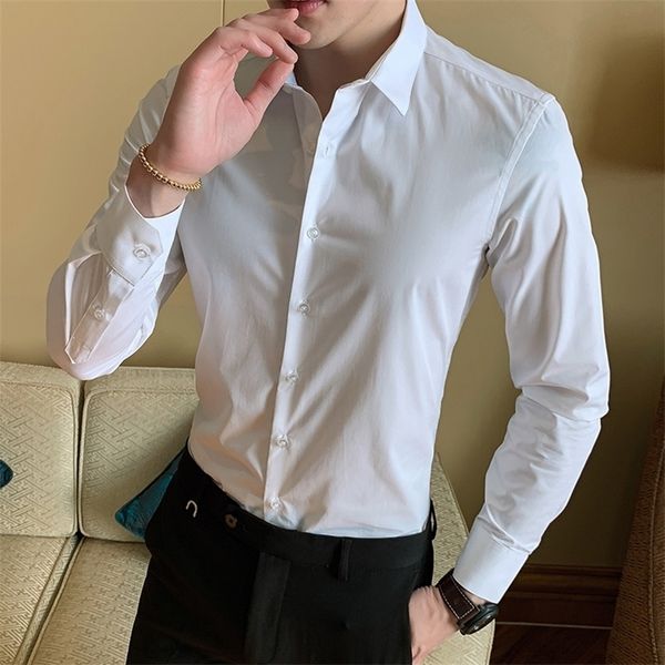 men solid color business shirt mens casual brand clothes cotton long sleeve shirts male slim red navy 220330, White;black
men solid color business shirt mens casual brand clothes cotton long sleeve shirts male slim red navy 220330, White;black