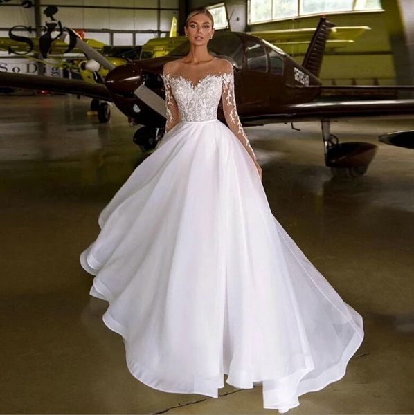 2022 new bride light wedding dress long sleeve round neck lace slim tail wed dresses vestido de novia, White
2022 new bride light wedding dress long sleeve round neck lace slim tail wed dresses vestido de novia, White