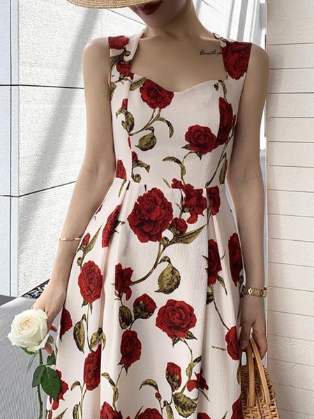 casual dresses women's summer elegant floral print rose strap midi dress sleeveless beach party sundress female fashion a-line vestidos, Black;gray
casual dresses women's summer elegant floral print rose strap midi dress sleeveless beach party sundress female fashion a-line vestidos, Black;gray