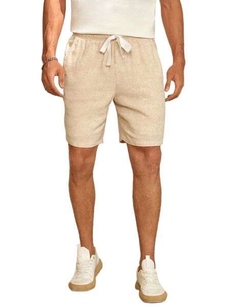 men drawstring waist straight leg shorts 1969#, White;black
men drawstring waist straight leg shorts 1969#, White;black