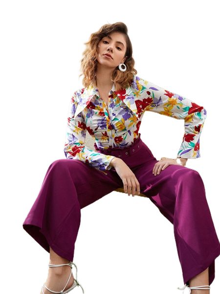 floral print ruched detail blouse h9qg#, White 
floral print ruched detail blouse h9qg#, White