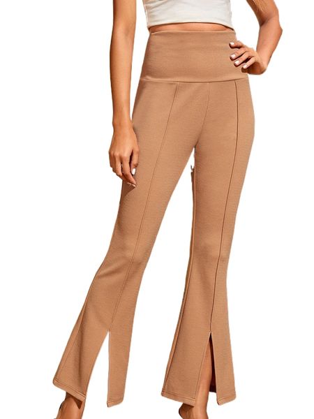 high waist slit hem flare leg pants 98u6#, Black;white
