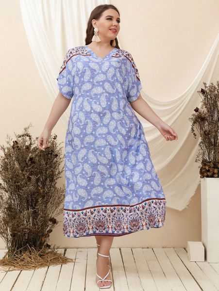 plus paisley print batwing sleeve dress n5f3#, Black 
plus paisley print batwing sleeve dress n5f3#, Black