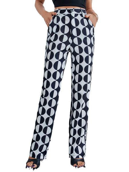 all over print slant pockets pants 38ou#, Black;white