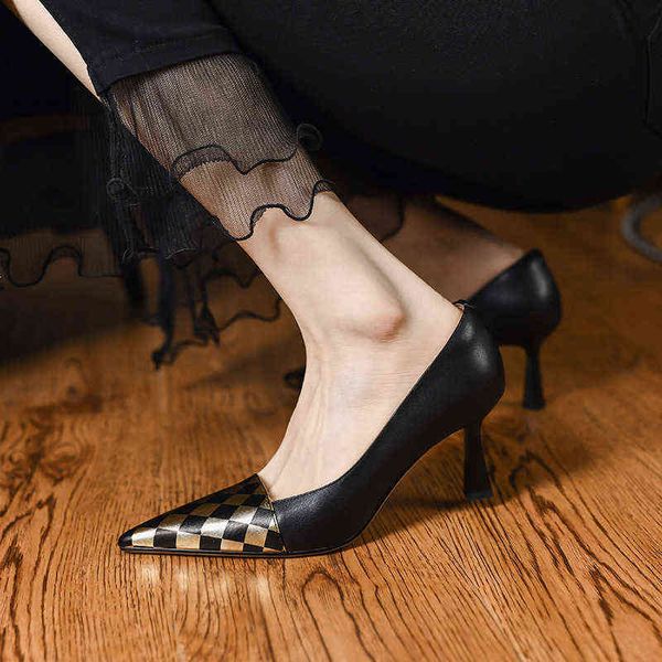 designer women's shoes boots 2022 spring french elegant checkerboard feminine pointed thin heel cowhide single high heels minority wome, Black
designer women's shoes boots 2022 spring french elegant checkerboard feminine pointed thin heel cowhide single high heels minority wome, Black
