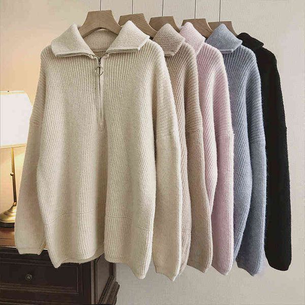 women's sweater autumn winter solid knitted turtleneck zipper turn-down collar thick loose c t220824, White;black
women's sweater autumn winter solid knitted turtleneck zipper turn-down collar thick loose c t220824, White;black