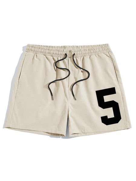 romwe guys number print drawstring shorts k0fq#, White;black