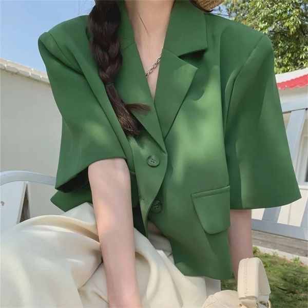 fashion streetwear women short sleeve suit blazer summer loose solid casual korean allmatch elegant button suit blazer 220705, White;black
fashion streetwear women short sleeve suit blazer summer loose solid casual korean allmatch elegant button suit blazer 220705, White;black