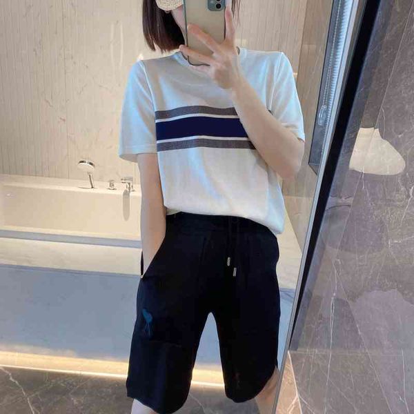 fashion new jacquard blue stripe color matching round neck knitted ice silk thin casual short sleeve t-shirt women's top, White
fashion new jacquard blue stripe color matching round neck knitted ice silk thin casual short sleeve t-shirt women's top, White
