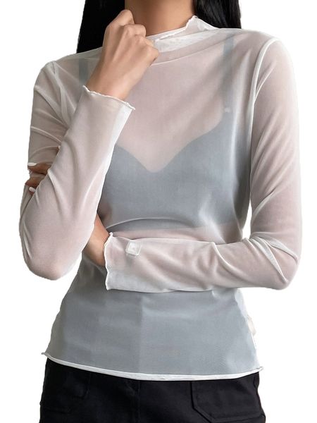 dazy sheer mock neck l22v#, White
dazy sheer mock neck l22v#, White