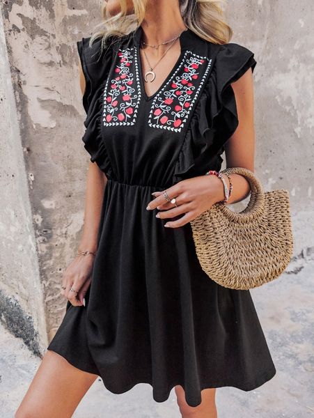 floral & heart print ruffle trim dress c7bt#, Black;gray
floral & heart print ruffle trim dress c7bt#, Black;gray