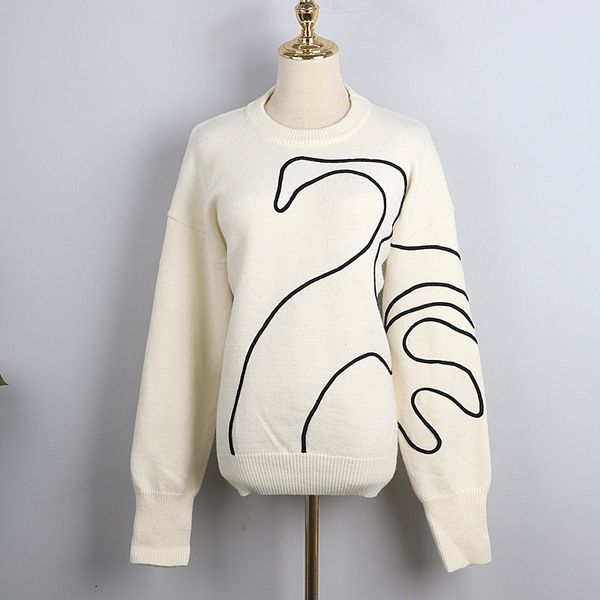 512 2022 summer kint pullover long sleeve crew neck brand same style sweater black plaid luxury womens clothes dl, White;black
512 2022 summer kint pullover long sleeve crew neck brand same style sweater black plaid luxury womens clothes dl, White;black