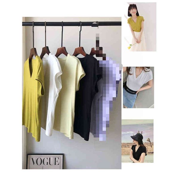 women's t-shirt p105115 spring and summer v-neck short sleeve elastic knitted t-shirt women, White
women's t-shirt p105115 spring and summer v-neck short sleeve elastic knitted t-shirt women, White