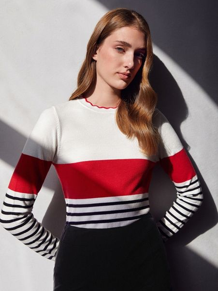 motf premium wool mix lettuce trim sweater x35d#, White;black
motf premium wool mix lettuce trim sweater x35d#, White;black