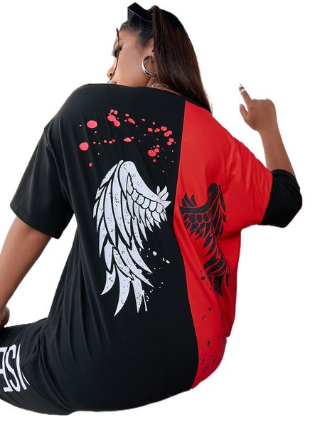 plus wing & splash ink print drop shoulder tee s4sw#, Black
plus wing & splash ink print drop shoulder tee s4sw#, Black