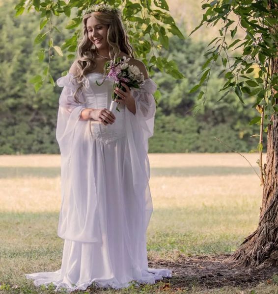 classic chiffon medieval wedding dress gothic corset boho country wedding dresses 2022 with remover sleeve elegant beach bride party gowns r, White
classic chiffon medieval wedding dress gothic corset boho country wedding dresses 2022 with remover sleeve elegant beach bride party gowns r, White
